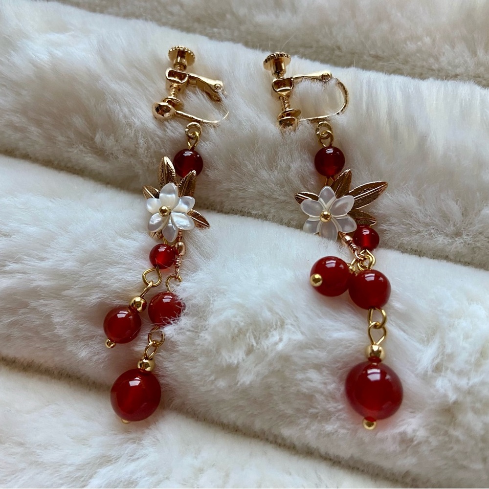 Elegant Red and Gold Floral Earrings